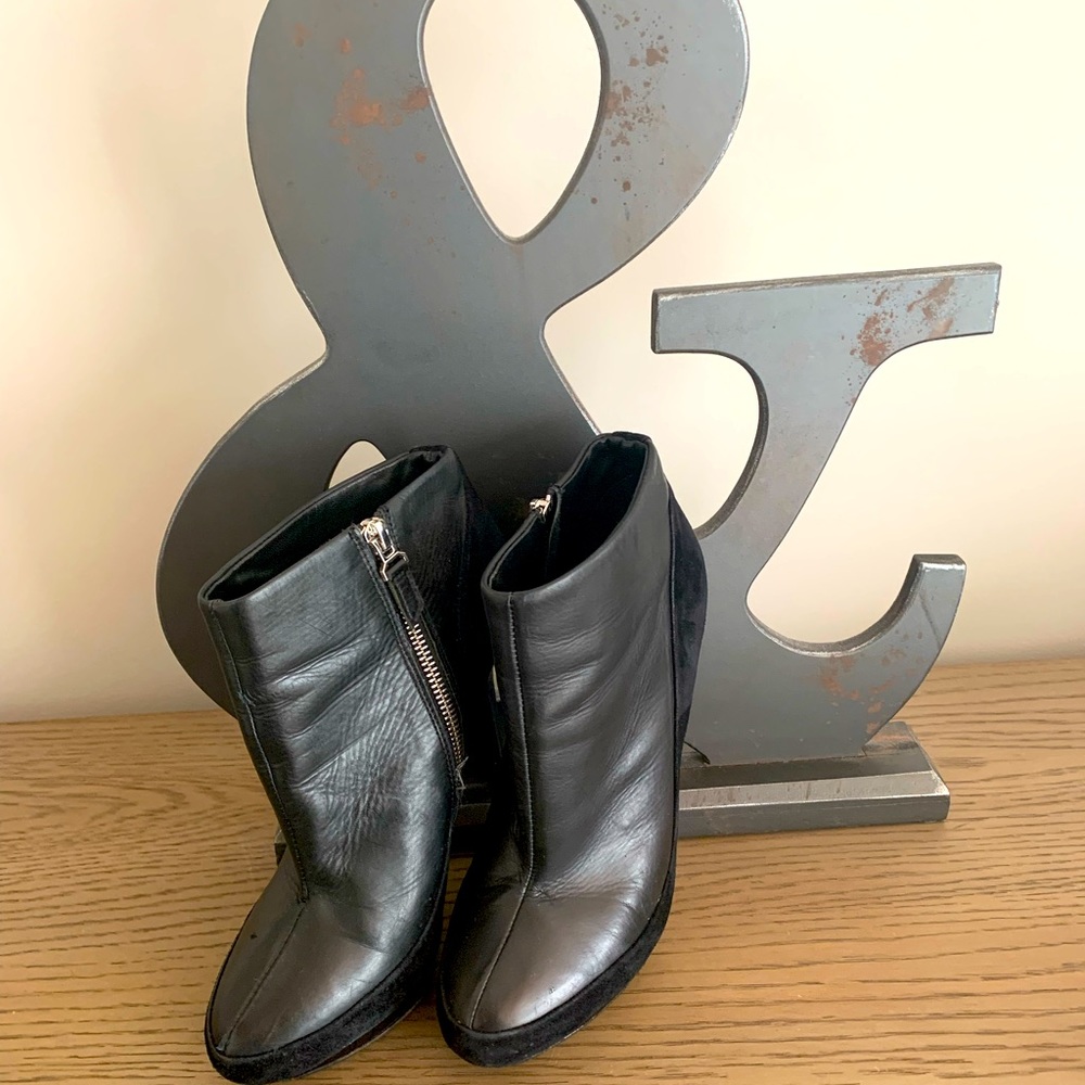 Black,  Leather, and Suede Badgley Mischka Boots